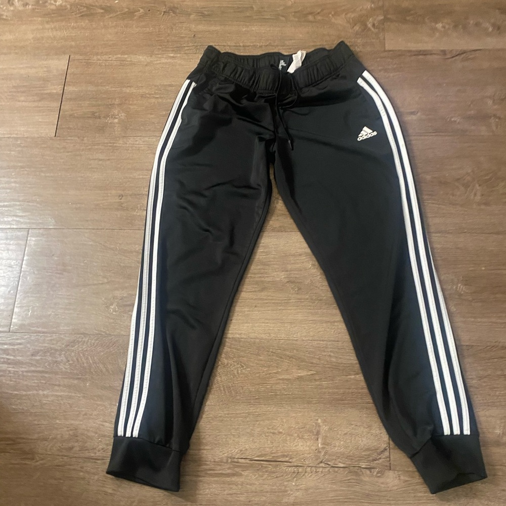 Adidas Black Joggers with White Stripes